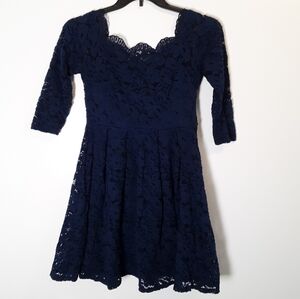 Miusol Navy Blue Short Lace Dress, 3/4 sleeves, size S